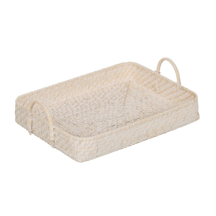 S/2 Bandeja Blanco Fibra Natural 45 X 34 X 13 cm