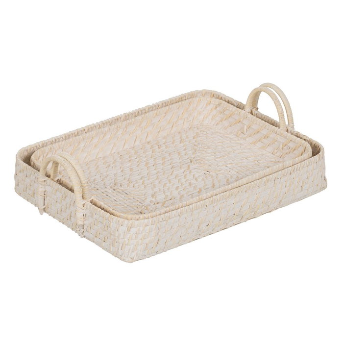 S/2 Bandeja Blanco Fibra Natural 45 X 34 X 13 cm