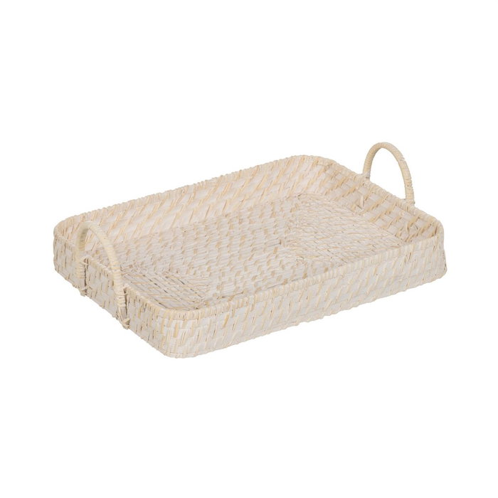 S/2 Bandeja Blanco Fibra Natural 45 X 34 X 13 cm