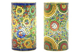 DKD Home Decor Lámpara de Sobremesa de Cristal Mandala Multicolor