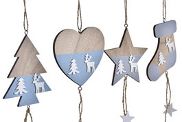 DKD Home Decor Decoracion Colgante Navidad Alpina Natural Azul MDF 8.5 x 1 x 30 cm (24 Unidades)