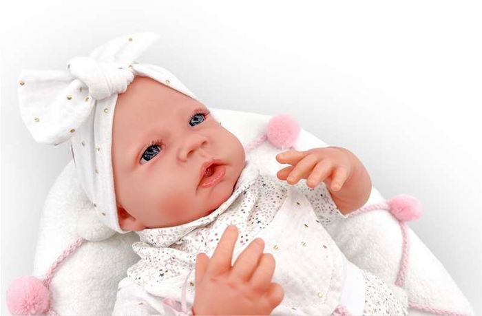 Berjuan Muñeca Reborn Traje Blanco Punto Estampado Mecanismo Real Almohada Lactancia 18301-24 50 cm