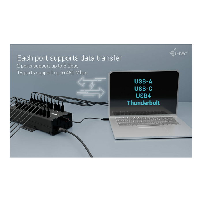I-Tec Hub de Carga y Datos USB-C 20 Puertos, Negro I-Tec Hub de Carga y Datos USB-C 20 Puertos, Negro