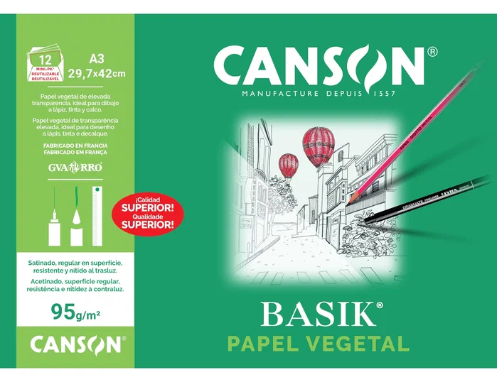 Canson Minipack de Papel Vegetal Guarro A3 de 90 g - 12 Hojas