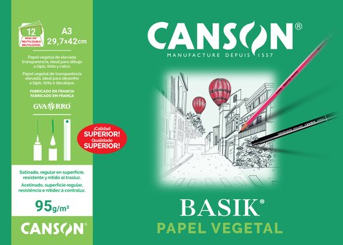 Canson Minipack de Papel Vegetal 90g Tamaño A3 de 12 Hojas Canson Minipack de Papel Vegetal 90g Tamaño A3 de 12 Hojas