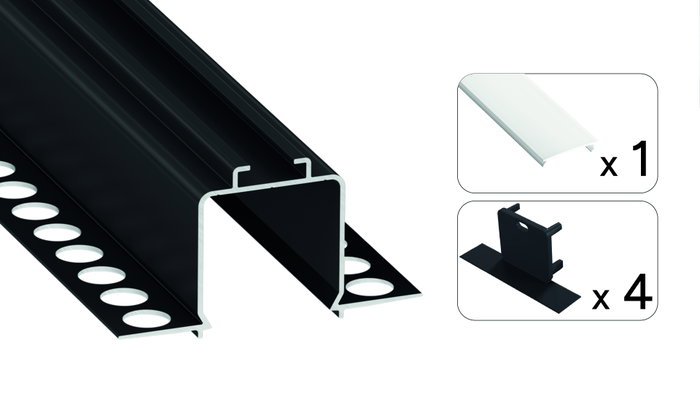 GreenIce Perfil Aluminio KIMERA-ODIS Anodizado Negro con Difusor Opal y Tapones 2,02M