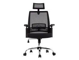Q-connect Silla de Dirección Ergonómica con Respaldo Alto y Reposacabezas Ajustable, Base Metálica, Color Negro