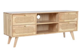 DKD Home Decor Mueble TV Scandi Natural 120 x 48 x 30 cm Rubberwood y Ratán