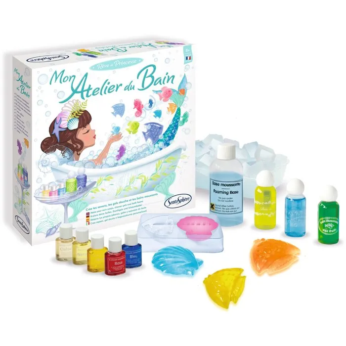 Sentosphere Atelier Du Bain Kit para hacer jabones y baños de burbujas con colores marinos y aromas florales, a partir de 7 años