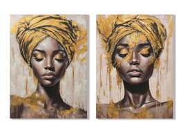 DKD Home Decor Cuadro Lienzo MDF Africana 2 Surtido 90x3x120 cm