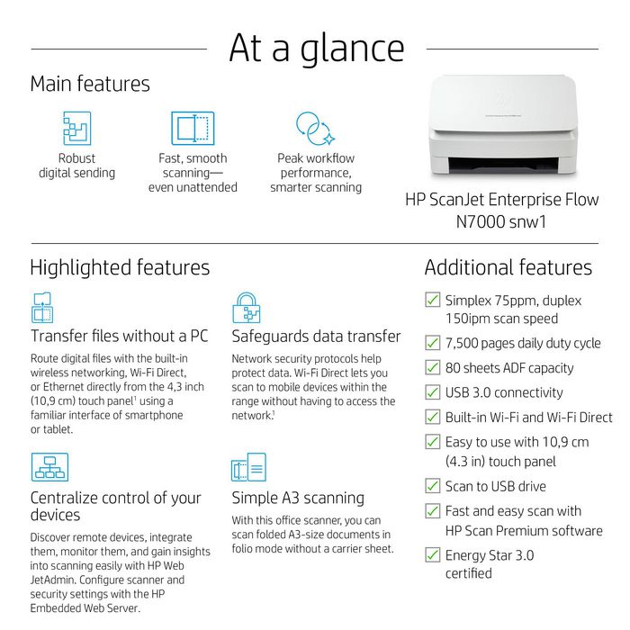 HP ScanJet Enterprise Flow N7000 snw1 Escáner de Alto Volumen para Oficina