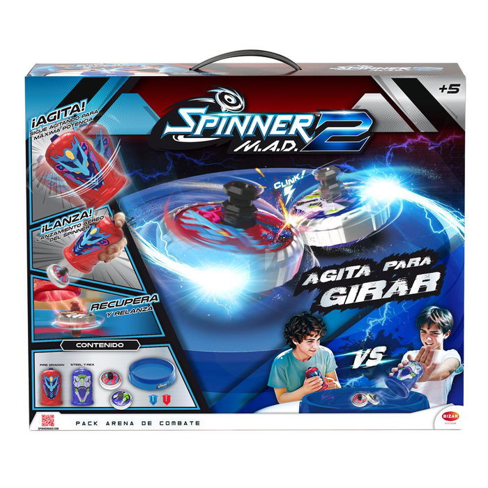 Bizak 62006306 Arena de Combate con 2 Peonzas y 2 Shakers, Juego de Batallas Spinner Mad 2, Juguete de Acción +5 Años