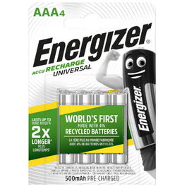 Energizer E301375701 Blister 4 Pilas Recargables Universal Potencia 500 mAh Tipo HR03