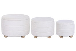 DKD Home Decor Set de 3 Reposapiés con Almacenaje Interior Beige y Marrón