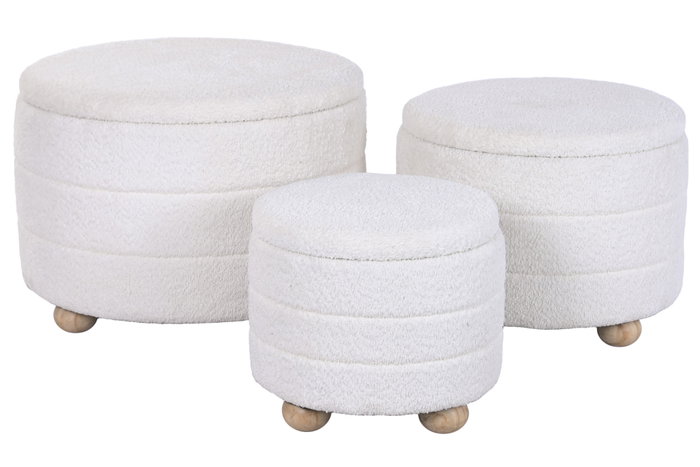 DKD Home Decor Set de 3 Reposapiés con Almacenaje Interior Beige y Marrón