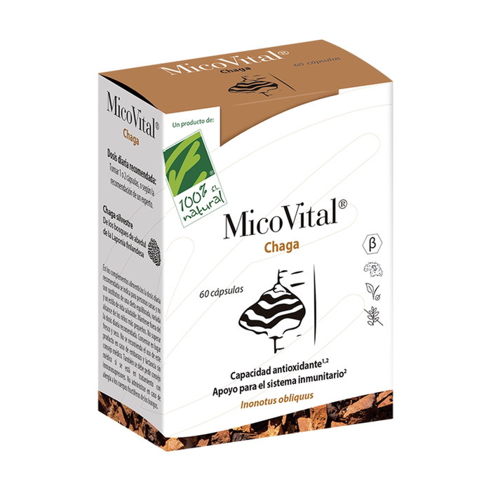 MICOVITAL CHAGA 60 cápsulas Blister 100% Natural Complemento Alimenticio con Beta-glucanos MICOVITAL CHAGA 60 cápsulas Blister 100% Natural Complemento Alimenticio con Beta-glucanos