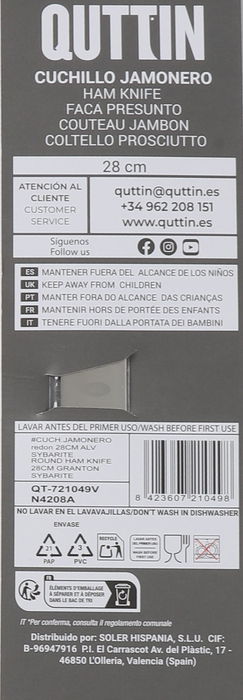 Quttin Cuchillo Jamonero Sybarite 28 cm con Alb redonda (16 Unidades)