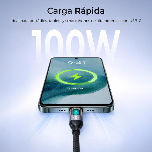 Subblim Cable PowerMag LED 100W USB-C a USB-C 2m