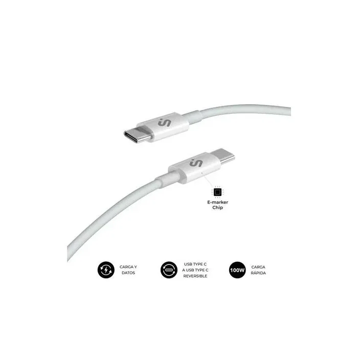 Subblim Cable USB-C a USB-C 100W 2m con chip E-Marker - Carga rápida para iPhone 15, MacBook Pro, transferencia de datos 480Mbps