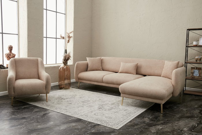Atelier Del Sofa Sofá-Cama Esquinero Simena Right Beige Modular Confortable Elegante