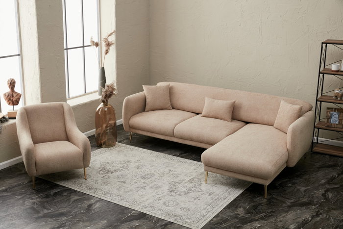 Atelier Del Sofa Sofá-Cama Esquinero Simena Right Beige Modular Confortable Elegante