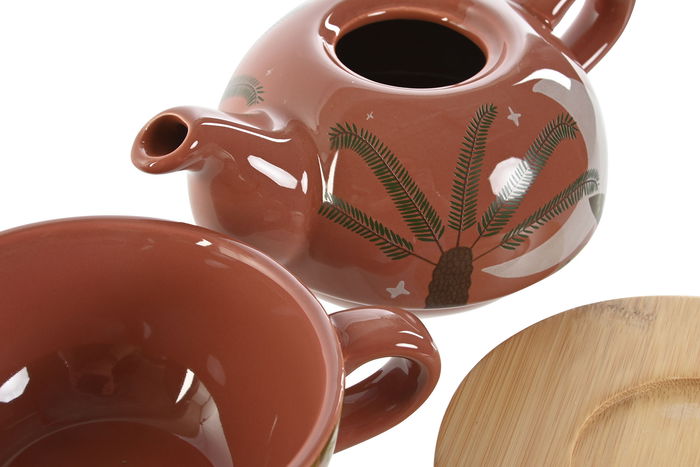 DKD Home Decor Tetera Boho Colección Calima 2023 Terracota Beige Dolomita Set 2 Piezas 750ml Apto Microondas y Lavavajillas 13 x 15 x 18 cm