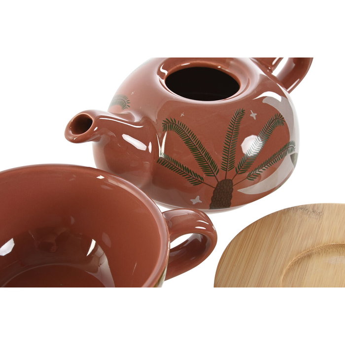 DKD Home Decor Tetera Boho Colección Calima 2023 Terracota Beige Dolomita Set 2 Piezas 750ml Apto Microondas y Lavavajillas 13 x 15 x 18 cm
