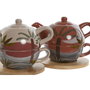 DKD Home Decor Tetera Boho Colección Calima 2023 Terracota Beige Dolomita Set 2 Piezas 750ml Apto Microondas y Lavavajillas 13 x 15 x 18 cm