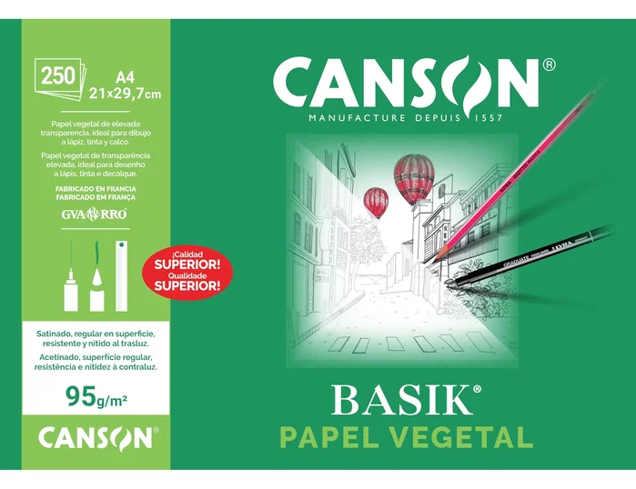 Canson Pack de 250 Hojas de Papel Vegetal A4 90-95g