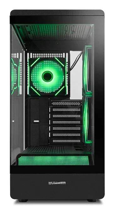 NOX Hummer Signal NXHUMMERSIGNALBK Caja Semitorre Midi Tower PC Negro con Cristal Templado Frameless, Zona ARGB Frontal, USB Tipo-C, Soporta GPU de 420mm