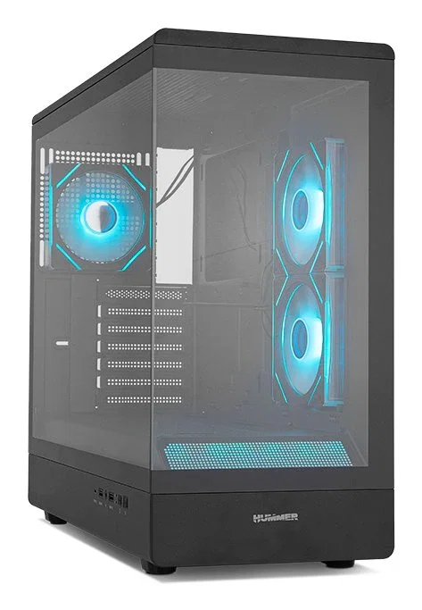 NOX Hummer Signal NXHUMMERSIGNALBK Caja Semitorre Midi Tower PC Negro con Cristal Templado Frameless, Zona ARGB Frontal, USB Tipo-C, Soporta GPU de 420mm