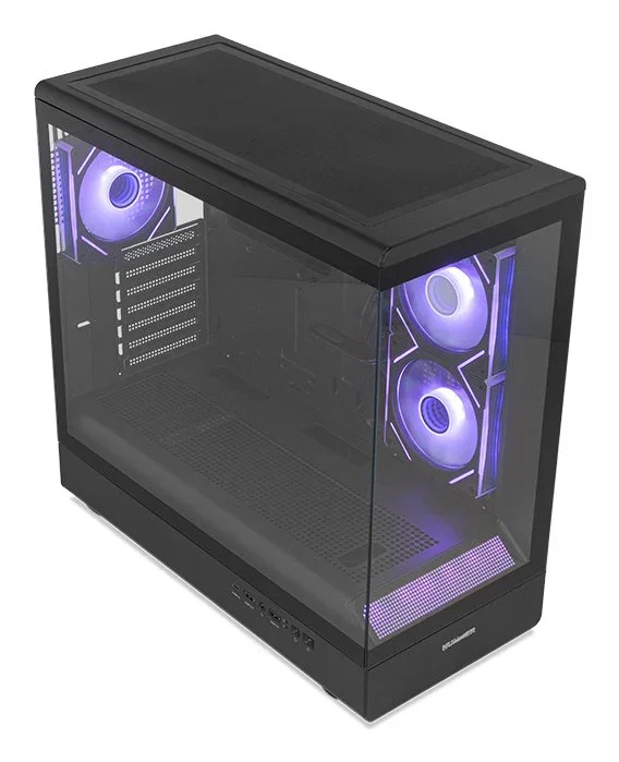 NOX Hummer Signal NXHUMMERSIGNALBK Caja Semitorre Midi Tower PC Negro con Cristal Templado Frameless, Zona ARGB Frontal, USB Tipo-C, Soporta GPU de 420mm