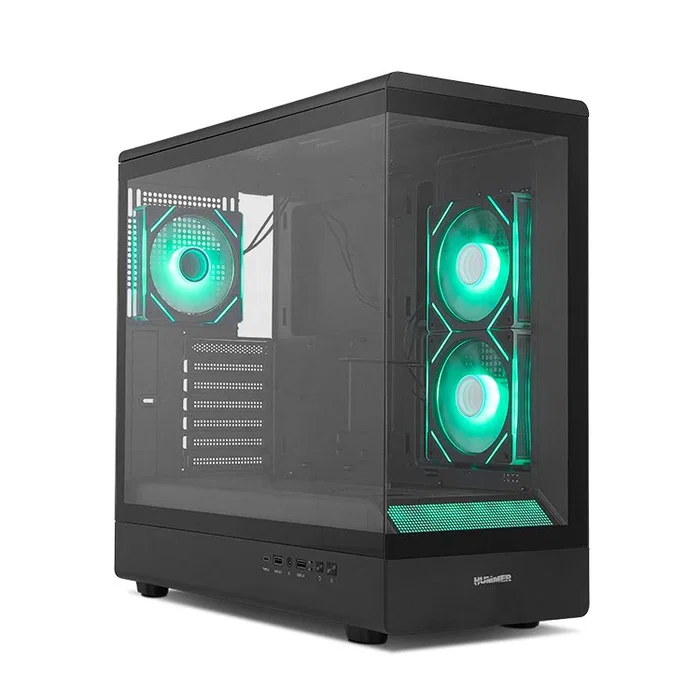 NOX Hummer Signal NXHUMMERSIGNALBK Caja Semitorre Midi Tower PC Negro con Cristal Templado Frameless, Zona ARGB Frontal, USB Tipo-C, Soporta GPU de 420mm