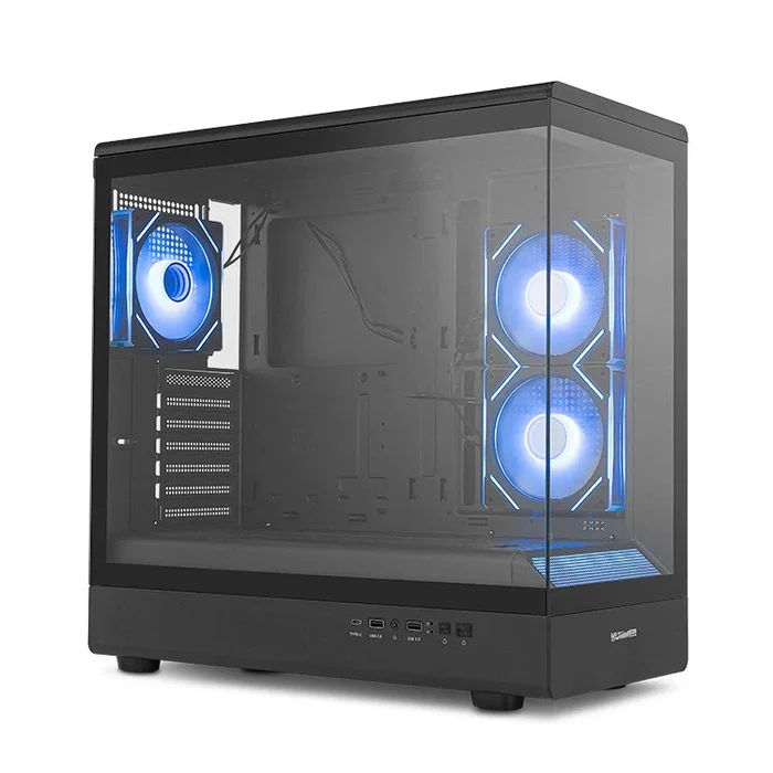 NOX Hummer Signal NXHUMMERSIGNALBK Caja Semitorre Midi Tower PC Negro con Cristal Templado Frameless, Zona ARGB Frontal, USB Tipo-C, Soporta GPU de 420mm