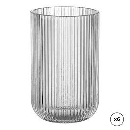 Ovenza Vaso de Cristal con Rayas en Relieve 430 ml, Pack 6 Unidades