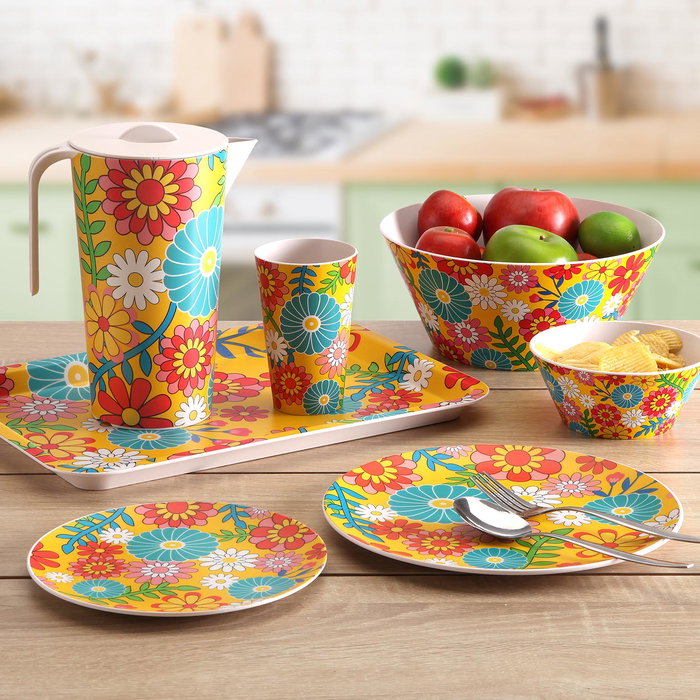 Set de Cuencos Versa Amarillo Polietileno RPET Flores 4 Piezas