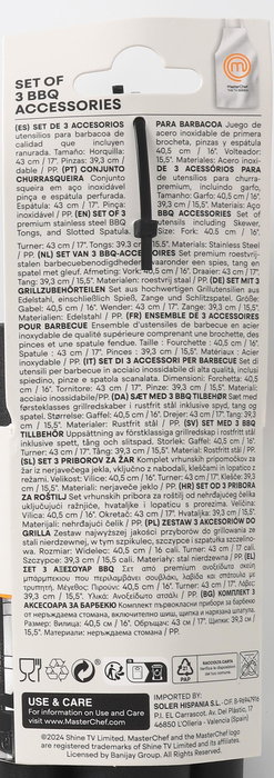 Masterchef Set 3 Utensilios Barbacoa para Cocinar al Aire Libre con Mango Largo y Diseño Robusto (12 Cajas)