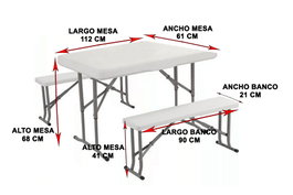 Mesa y 2 bancos plegables de camping HP113PZ