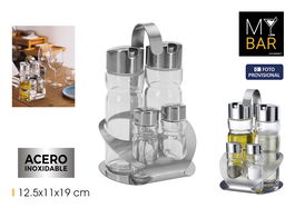 My Bar - Set de Aceitera, Vinagrera y Saleros con Soporte para Bar o Mesa - 20.2 cm de Alto (12 Unidades)