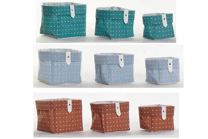 DKD Home Decor Set de 3 Cestos de Algodón y Poliéster New topos DKD Home Decor Set de 3 Cestos de Algodón y Poliéster New topos