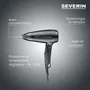 Secador de pelo Severin HT 0159 de viaje compacto, 1600W, negro con mango plegable, difusor y concentrador