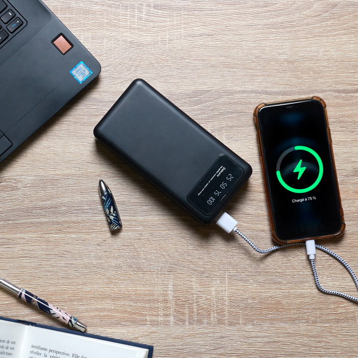 Be Mix Power Bank 30000mAh, Batería Externa Recargable con Puertos USB-C, Micro USB y 2 USB, Lámpara LED, Protección SobreCarga, Cable Incluido