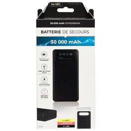 Be Mix Power Bank 30000mAh, Batería Externa Recargable con Puertos USB-C, Micro USB y 2 USB, Lámpara LED, Protección SobreCarga, Cable Incluido