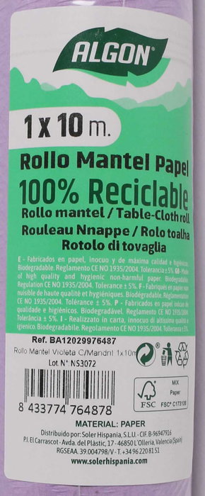 Algon Rollo Mantel Violeta 99 cm con Mandril (12 Unidades)