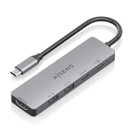 Aisens ASUC-5P028-GR Dock USB Tipo-C 5 en 1 con HDMI 4K 60Hz, 2xUSB 3.0, 2xUSB Tipo-C (uno PD 100W), Gris