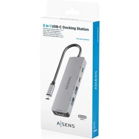 AISENS Adaptador USB-C 5 en 1: HDMI 4K@60Hz, 2xUSB-A, 1xUSB-C, 1xUSB-C PD 100W para Expansión de Portátil Gris