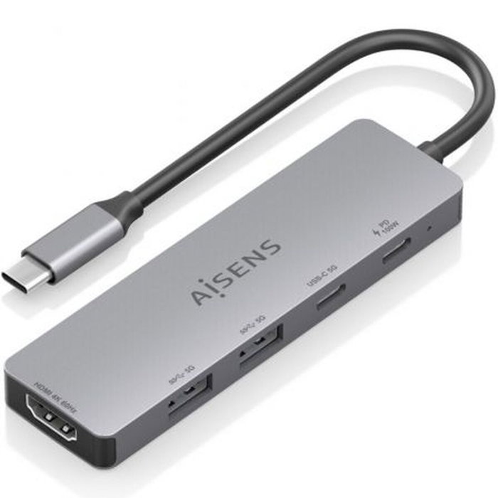 AISENS USB-C Dock 5 en 1 con HDMI 4K y PD 100W, Gris