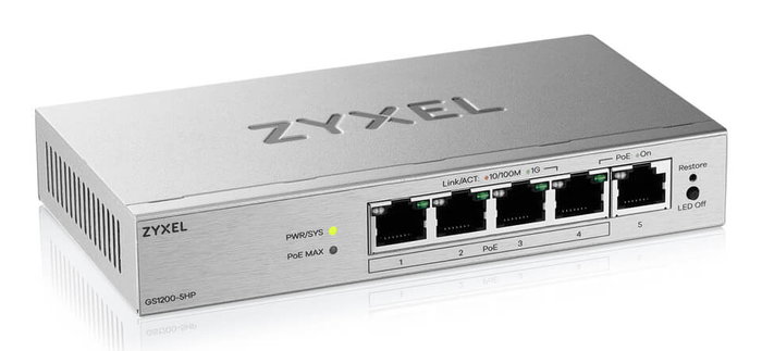 Zyxel GS1200-5HPv3 Switch de 5 Puertos Gigabit con 4 Puertos PoE+ Zyxel GS1200-5HPv3 Switch de 5 Puertos Gigabit con 4 Puertos PoE+