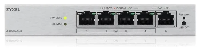 Zyxel GS1200-5HPv3 Switch de 5 Puertos Gigabit con 4 Puertos PoE+ Zyxel GS1200-5HPv3 Switch de 5 Puertos Gigabit con 4 Puertos PoE+