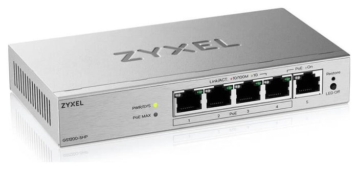 Zyxel GS1200-5HPv3 Switch de 5 Puertos Gigabit con 4 Puertos PoE+ Zyxel GS1200-5HPv3 Switch de 5 Puertos Gigabit con 4 Puertos PoE+
